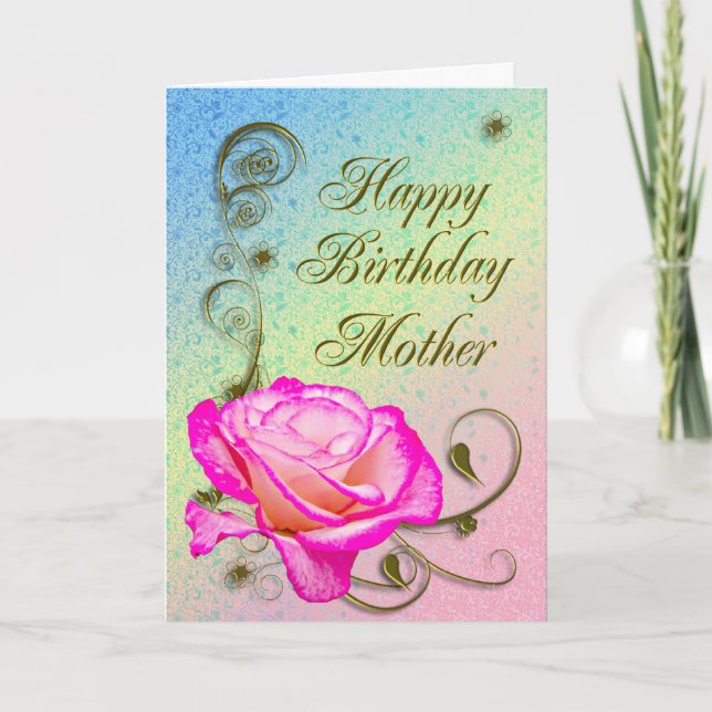 Elégante carte d'anniversaire rose pour mère (Devant)
