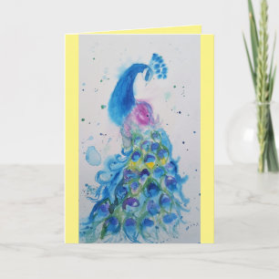 Elégante Carte d'Aquarelle Bleue Peacock