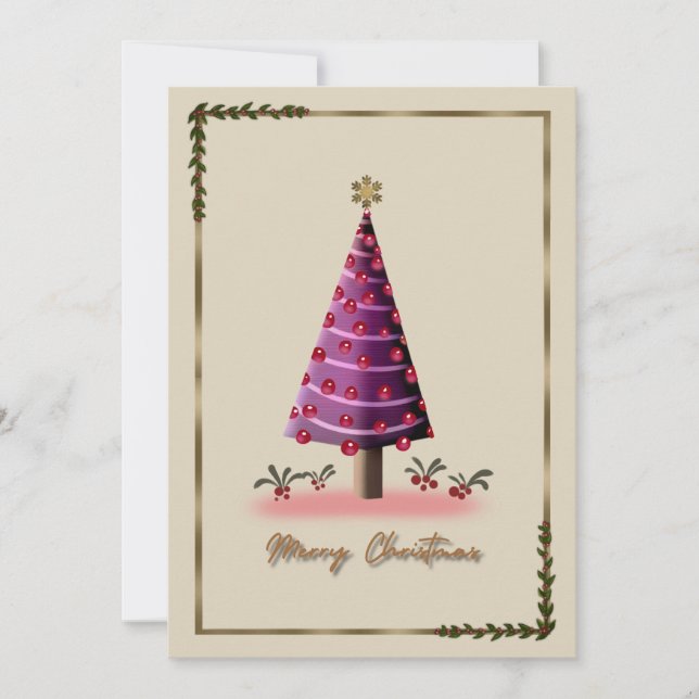 Élégante carte d'arbre de Noël rose - Unique Festi (Devant)