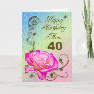Elégante carte de 40e anniversaire rose pour maman
