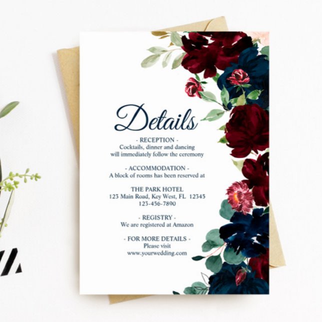 Élégante carte de boîtier Burgundy & Navy Détails (Créateur téléchargé)