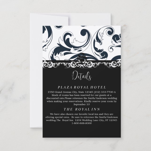 Élégante carte de boîtier Royal Swirl noir et blan (Devant)