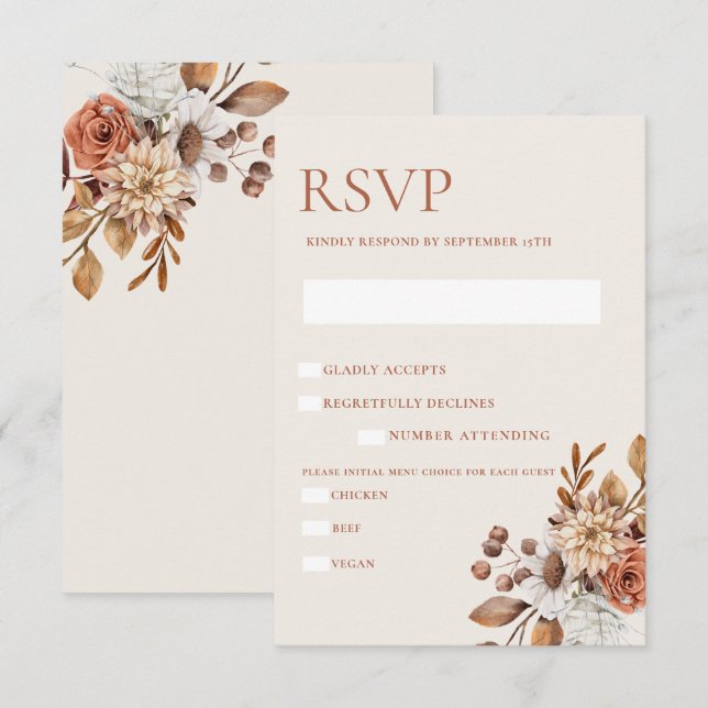 Élégante carte de boîtier RSVP Floral Automne (Devant / Derrière)