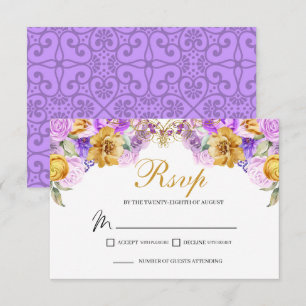 Élégante carte de boîtier RSVP Lilac & Gold Floral