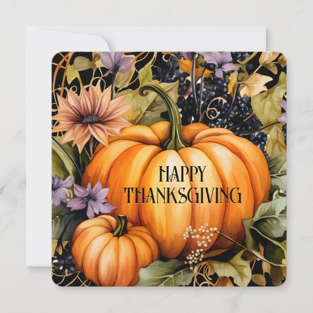 Elégante carte de Bon thanksgiving Floral Citrouil (Devant)