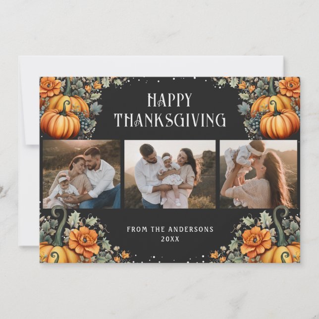 Elégante carte de Bon thanksgiving photo noir (Devant)