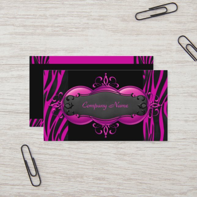 Elégante carte de boutique Zebra Hot Pink Black (Devant/Arrière en situation)