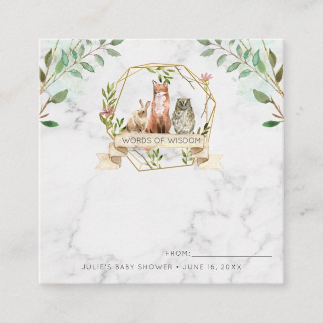 Elégante carte de conseil Baby shower Woodland (Devant)