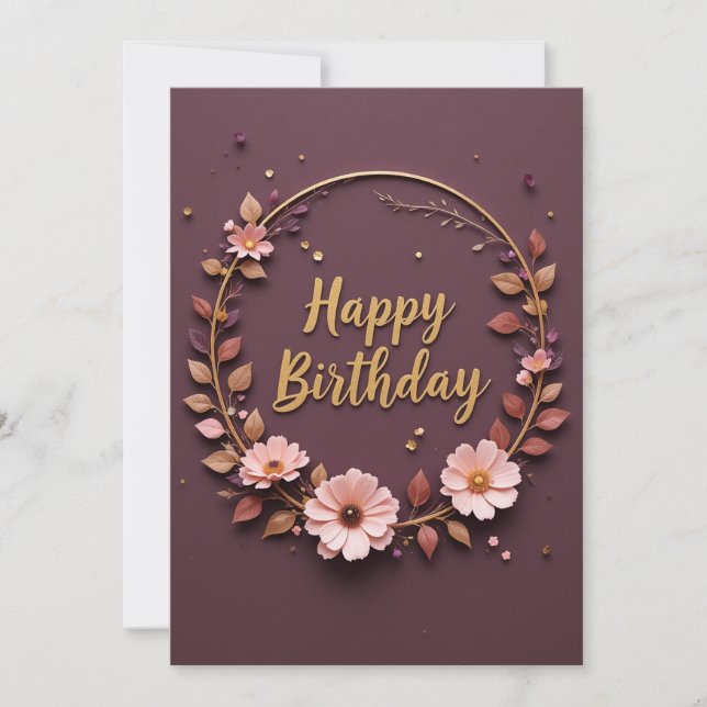 Élégante carte de couronne d'anniversaire florale (Devant)