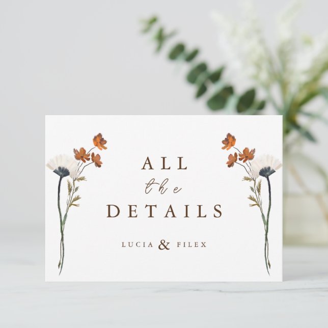 Élégante carte de détail du Mariage Fleur sauvage  (Debout devant)