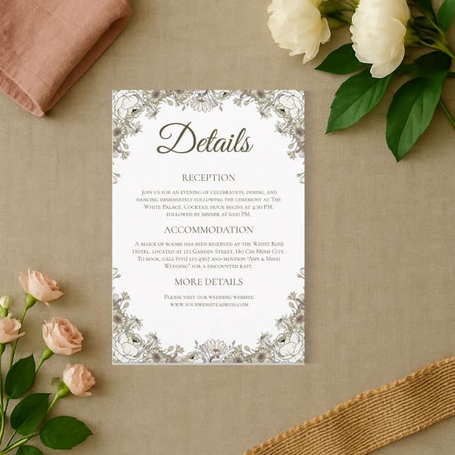 Elégante carte de détails de Mariage Brown floral  (Créateur téléchargé)