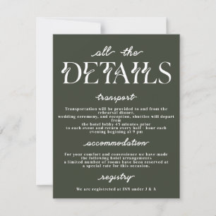 Elégante carte de détails de mariage Typographie