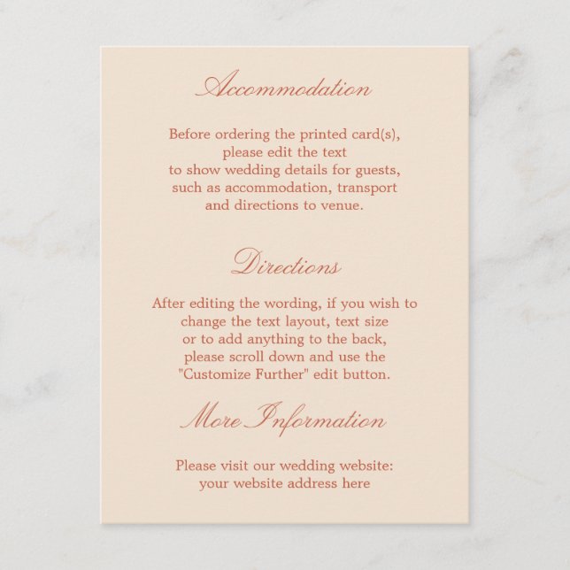 Élégante carte de détails Mariage de script en ter (Devant)