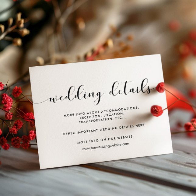 Elégante carte de détails mariage noir et blanc (Créateur téléchargé)