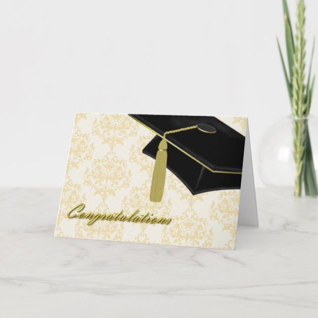 Élégante carte de diplômes Damask & Mortarboard (Devant)