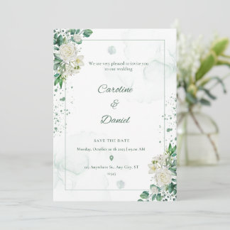 Elégante carte de Faire-part de mariage à eau vert
