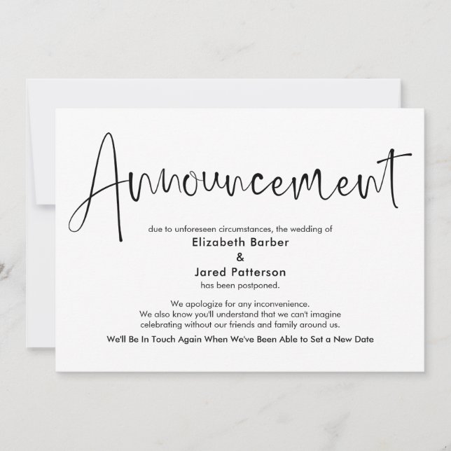 Élégante carte de Faire-part Mariage simple report (Devant)