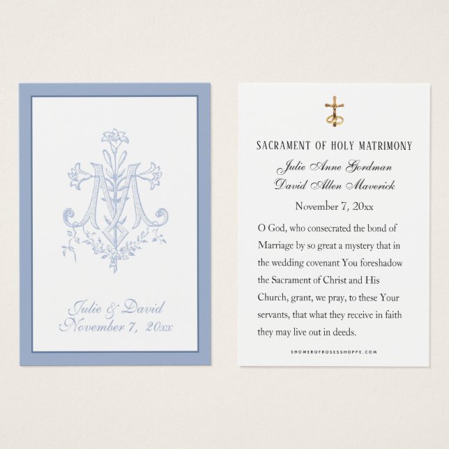 Elégante Carte de Faveur Mariage catholique (Devant & derrière)