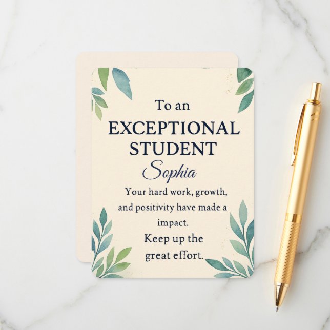 Elégante carte de félicitations pour une St Except (Devant/Arrière en situation)