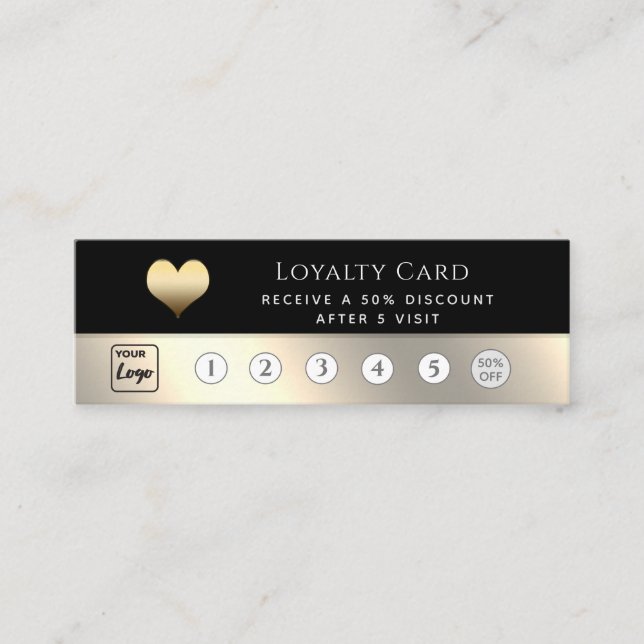 Elégante carte de fidélité coeur or noir luxe luxe (Devant)