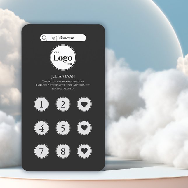 Elégante carte de fidélité noire monochrome (Créateur téléchargé)