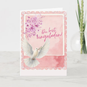 Élégante carte de mariage avec colombe, pivoines &