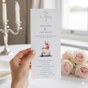 Elégante carte de mariage avec gâteau d'aquarelle