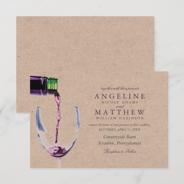 Elégante carte de Mariage en verre de vin et de vi (Devant / Derrière)