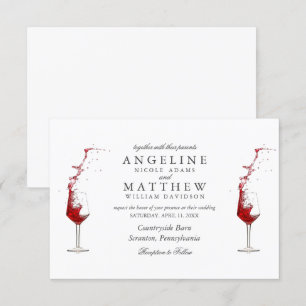 Elégante carte de Mariage en verre de vin et vin r