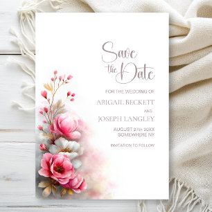 Élégante carte de mariage Fleurs roses à conserver