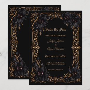 Élégante carte de mariage gothique Orchidée noire