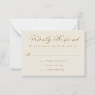 Élégante carte de Mariage mini-RSVP en ivoire d'or