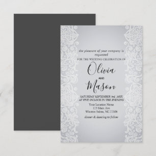 Élégante carte de Mariage noir gris dentelle or bl