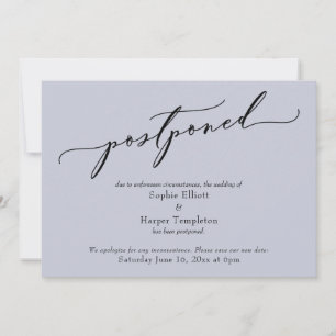 Élégante Carte de Mariage Reportée Simple Bleu Pou