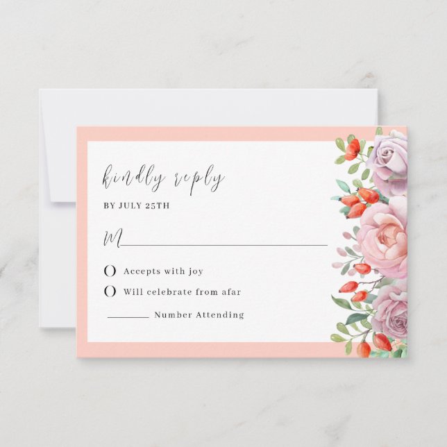 Elégante carte de mariage Rose de printemps RSVP (Devant)