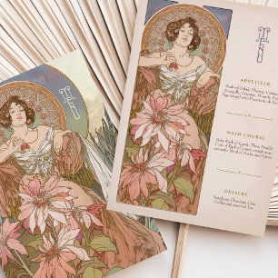Elégante Carte de menu Art Nouveau Déesse Florale