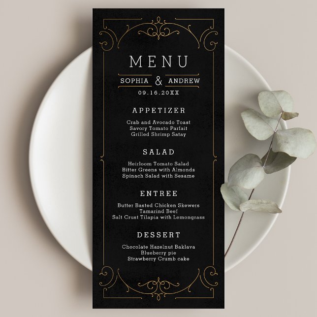 Elégante carte de menu de mariage classique modern (Elegant modern classic vintage wedding menu card)