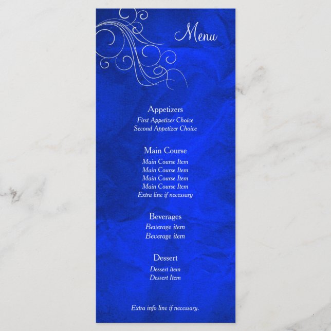 Elégante carte de menu Mariage Bleu Clair Argent (Devant)
