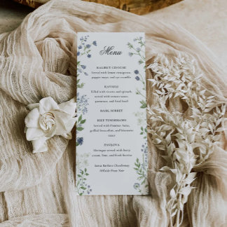 Elégante carte de menu Mariage Fleur sauvage aquar