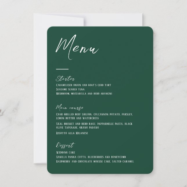 Elégante carte de menu Mariage floral vert foncé (Devant)
