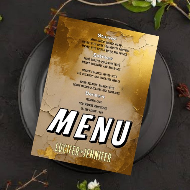 Elégante carte de menu Mariage Gold avec photo Cou (Créateur téléchargé)
