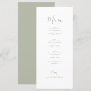 Élégante carte de menu Mariage verte de taille min