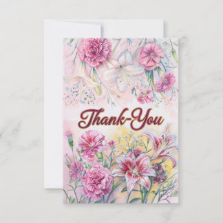 Elégante carte de Merci Floral avec rose et or