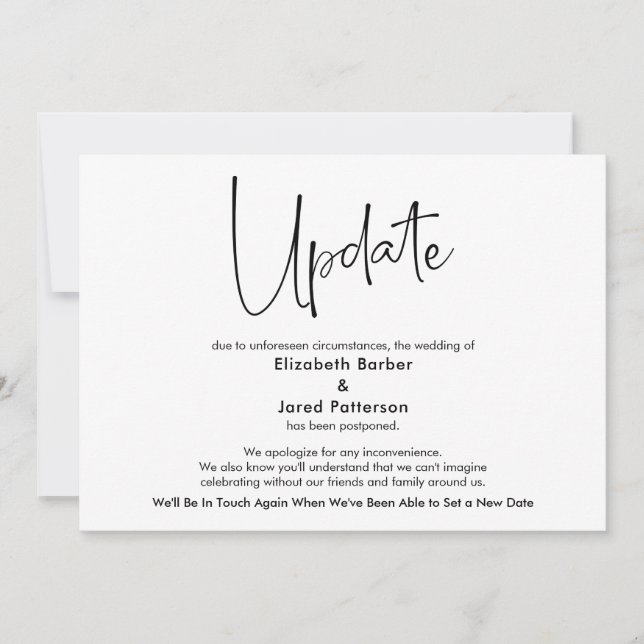 Élégante carte de mise à jour Mariage simple repor (Devant)