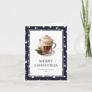 Élégante carte de Noël au chocolat chaud bleu