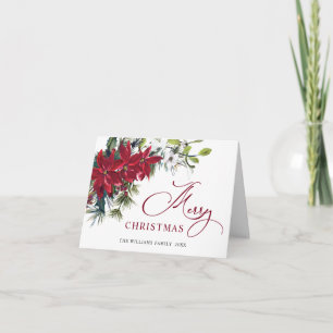Élégante carte de Noël au poinsettia et au gui