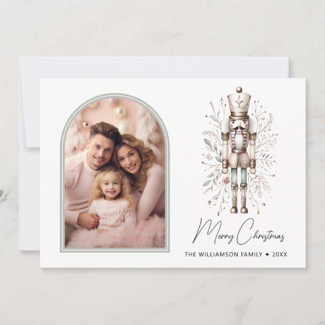 Élégante carte de Noël botanique Nutcracker (Devant)