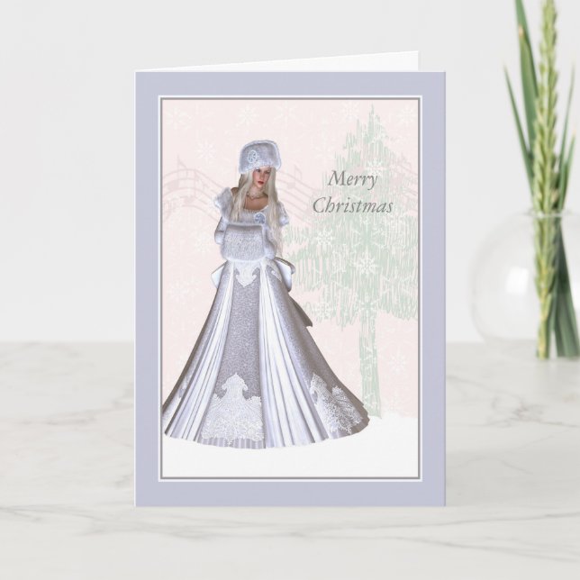 Elégante carte de Noël, dame d'hiver (Devant)