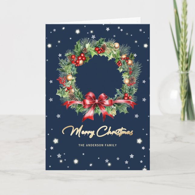 Élégante carte de Noël Joyeuse carte de couronne b (Devant)