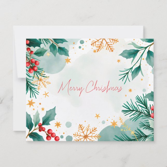 Elégante Carte de Noël Joyeux Aquarelle - Festif (Devant)